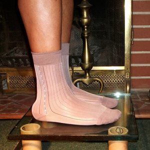 2PR Men's Sheer Taupe Thick N Thin with Pattern, Cap Toe Cap Heel Socks - 10 -13